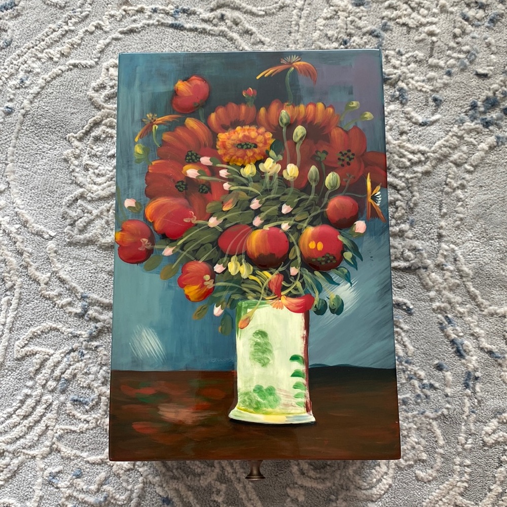 Painted flower jewelry box